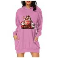 Generisch Noel Baskı 2025 Günlük Kış Kapüşonlu Uzun Kollu C-Pembe Kadın Sweatshirt
