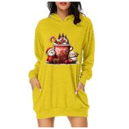 Generisch Noel Baskı 2025 Günlük Kış Kapüşonlu Uzun Kollu C-Sarı Kadın Sweatshirt