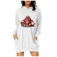 Generisch Noel Baskı 2025 Günlük Kış Kapüşonlu Uzun Kollu D-Beyaz Kadın Sweatshirt