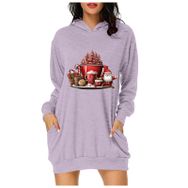 Generisch Noel Baskı 2025 Günlük Kış Kapüşonlu Uzun Kollu D-Lila Kadın Sweatshirt