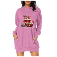 Generisch Noel Baskı 2025 Günlük Kış Kapüşonlu Uzun Kollu E-Pembe Kadın Sweatshirt