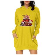 Generisch Noel Baskı 2025 Günlük Kış Kapüşonlu Uzun Kollu E-Sarı Kadın Sweatshirt