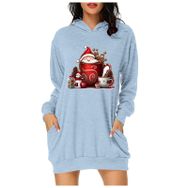 Generisch Noel Baskı 2025 Modern Kapüşonlu Uzun Kollu Açık Mavi 4 Kadın Sweatshirt