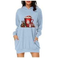 Generisch Noel Baskı 2025 Modern Kapüşonlu Uzun Kollu Açık Mavi 5 Kadın Sweatshirt