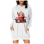 Generisch Noel Baskı 2025 Modern Kapüşonlu Uzun Kollu Beyaz 1 Kadın Sweatshirt