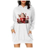 Generisch Noel Baskı 2025 Modern Kapüşonlu Uzun Kollu Beyaz 2 Kadın Sweatshirt