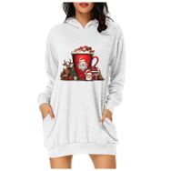 Generisch Noel Baskı 2025 Modern Kapüşonlu Uzun Kollu Beyaz 5 Kadın Sweatshirt
