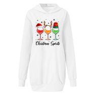Generisch Noel Baskı 2025 Modern Kapüşonlu Uzun Kollu Beyaz-C Kadın Sweatshirt