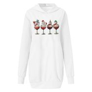 Generisch Noel Baskı 2025 Modern Kapüşonlu Uzun Kollu Beyaz-D Kadın Sweatshirt