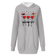 Generisch Noel Baskı 2025 Modern Kapüşonlu Uzun Kollu Gri-B Kadın Sweatshirt