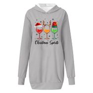 Generisch Noel Baskı 2025 Modern Kapüşonlu Uzun Kollu Gri-C Kadın Sweatshirt