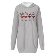 Generisch Noel Baskı 2025 Modern Kapüşonlu Uzun Kollu Gri-D Kadın Sweatshirt