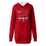 Generisch Noel Baskı 2025 Modern Kapüşonlu Uzun Kollu Kırmızı-B Kadın Sweatshirt