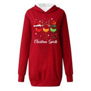 Generisch Noel Baskı 2025 Modern Kapüşonlu Uzun Kollu Kırmızı Kadın Sweatshirt