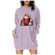 Generisch Noel Baskı 2025 Modern Kapüşonlu Uzun Kollu Lila 4 Kadın Sweatshirt