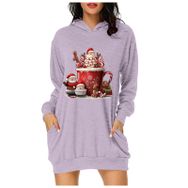 Generisch Noel Baskı 2025 Modern Kapüşonlu Uzun Kollu Lila-B Kadın Sweatshirt