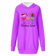 Generisch Noel Baskı 2025 Modern Kapüşonlu Uzun Kollu Lila-C Kadın Sweatshirt