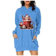 Generisch Noel Baskı 2025 Modern Kapüşonlu Uzun Kollu Mavi 1 Kadın Sweatshirt