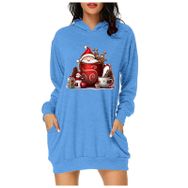 Generisch Noel Baskı 2025 Modern Kapüşonlu Uzun Kollu Mavi 4 Kadın Sweatshirt