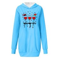 Generisch Noel Baskı 2025 Modern Kapüşonlu Uzun Kollu Mavi-B Kadın Sweatshirt
