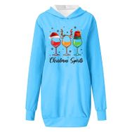 Generisch Noel Baskı 2025 Modern Kapüşonlu Uzun Kollu Mavi-C Kadın Sweatshirt