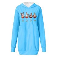 Generisch Noel Baskı 2025 Modern Kapüşonlu Uzun Kollu Mavi-D Kadın Sweatshirt