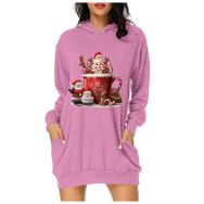 Generisch Noel Baskı 2025 Modern Kapüşonlu Uzun Kollu Pembe 1 Kadın Sweatshirt