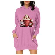 Generisch Noel Baskı 2025 Modern Kapüşonlu Uzun Kollu Pembe 3 Kadın Sweatshirt