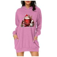 Generisch Noel Baskı 2025 Modern Kapüşonlu Uzun Kollu Pembe 4 Kadın Sweatshirt
