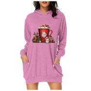 Generisch Noel Baskı 2025 Modern Kapüşonlu Uzun Kollu Pembe 5 Kadın Sweatshirt