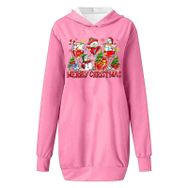 Generisch Noel Baskı 2025 Modern Kapüşonlu Uzun Kollu Pembe-A Kadın Sweatshirt