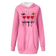 Generisch Noel Baskı 2025 Modern Kapüşonlu Uzun Kollu Pembe-B Kadın Sweatshirt
