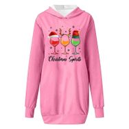 Generisch Noel Baskı 2025 Modern Kapüşonlu Uzun Kollu Pembe-C Kadın Sweatshirt