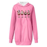 Generisch Noel Baskı 2025 Modern Kapüşonlu Uzun Kollu Pembe-D Kadın Sweatshirt