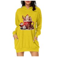 Generisch Noel Baskı 2025 Modern Kapüşonlu Uzun Kollu Sarı 1 Kadın Sweatshirt