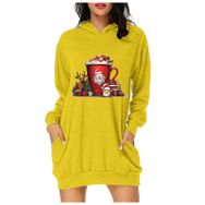 Generisch Noel Baskı 2025 Modern Kapüşonlu Uzun Kollu Sarı 5 Kadın Sweatshirt