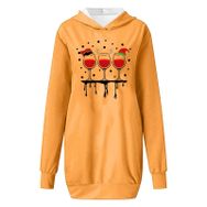Generisch Noel Baskı 2025 Modern Kapüşonlu Uzun Kollu Sarı-B Kadın Sweatshirt
