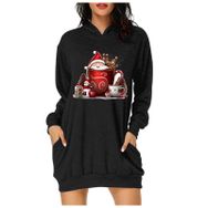 Generisch Noel Baskı 2025 Modern Kapüşonlu Uzun Kollu Siyah 4 Kadın Sweatshirt
