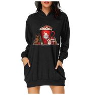 Generisch Noel Baskı 2025 Modern Kapüşonlu Uzun Kollu Siyah 5 Kadın Sweatshirt