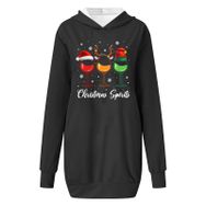 Generisch Noel Baskı 2025 Modern Kapüşonlu Uzun Kollu Siyah-C Kadın Sweatshirt
