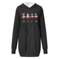 Generisch Noel Baskı 2025 Modern Kapüşonlu Uzun Kollu Siyah-D Kadın Sweatshirt