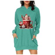 Generisch Noel Baskı 2025 Modern Kapüşonlu Uzun Kollu Yeşil 1 Kadın Sweatshirt