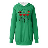 Generisch Noel Baskı 2025 Modern Kapüşonlu Uzun Kollu Yeşil-B Kadın Sweatshirt