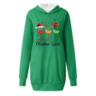 Generisch Noel Baskı 2025 Modern Kapüşonlu Uzun Kollu Yeşil-C Kadın Sweatshirt