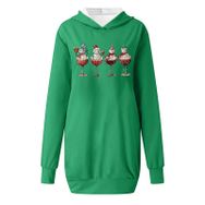 Generisch Noel Baskı 2025 Modern Kapüşonlu Uzun Kollu Yeşil Kadın Sweatshirt