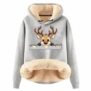 Generisch Noel Baskılı 2025 Boş Zaman Kapüşonlu Uzun Kollu Açık Gri-B Kadın Sweatshirt