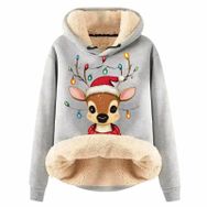 Generisch Noel Baskılı 2025 Boş Zaman Kapüşonlu Uzun Kollu Açık Gri-D Kadın Sweatshirt
