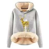 Generisch Noel Baskılı 2025 Boş Zaman Kapüşonlu Uzun Kollu Açık Gri-F Kadın Sweatshirt