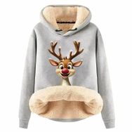 Generisch Noel Baskılı 2025 Boş Zaman Kapüşonlu Uzun Kollu Açık Gri-H Kadın Sweatshirt