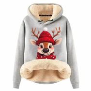 Generisch Noel Baskılı 2025 Boş Zaman Kapüşonlu Uzun Kollu Açık Gri-İ Kadın Sweatshirt